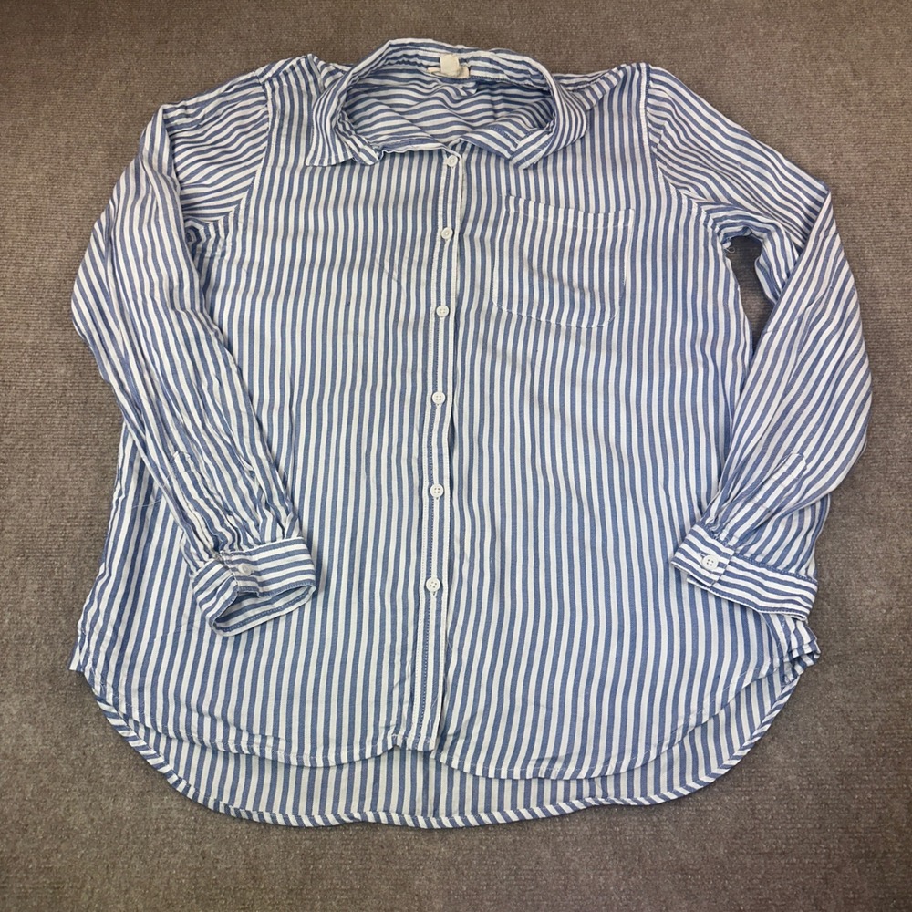 Beachlunchlounge Blue White Striped Button Down Shirt Rayon Lyocell Large